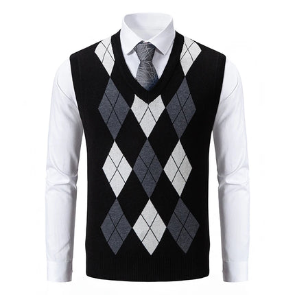 Mens Sleeveless Sweater Vest Plaid Knit Autumn ENWEIGECN by zapcart