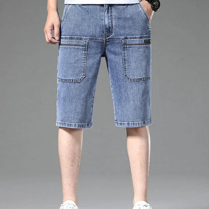 AHUDNUCN Summer Multi Pocket Denim Shorts For Men Straight by zapcart