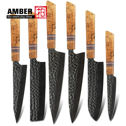 Japanese Knife Set 6pc for Home Cooks G10 Spalted Maple