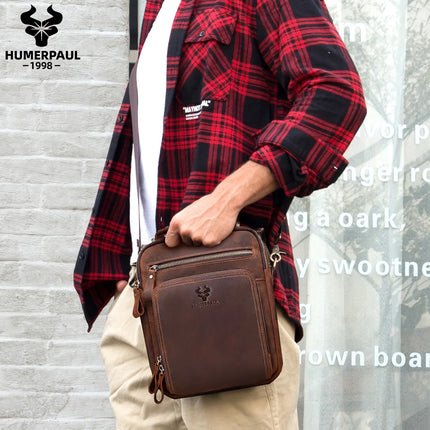 HUMERPAUL Genuine Leather Mens Shoulder Bag Large Capacity by zapcart