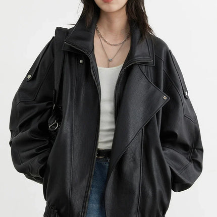 Chic Ven PU Jacket Women Retro Motorcycle Faux Leather Coat by zapcart