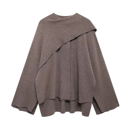 ZBZA Women Asymmetric Scarf Knitted Jacket Warm Outerwear by zapcart
