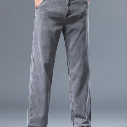 Brother Wang Men Lyocell Jeans Soft Drape Loose Straight by zapcart