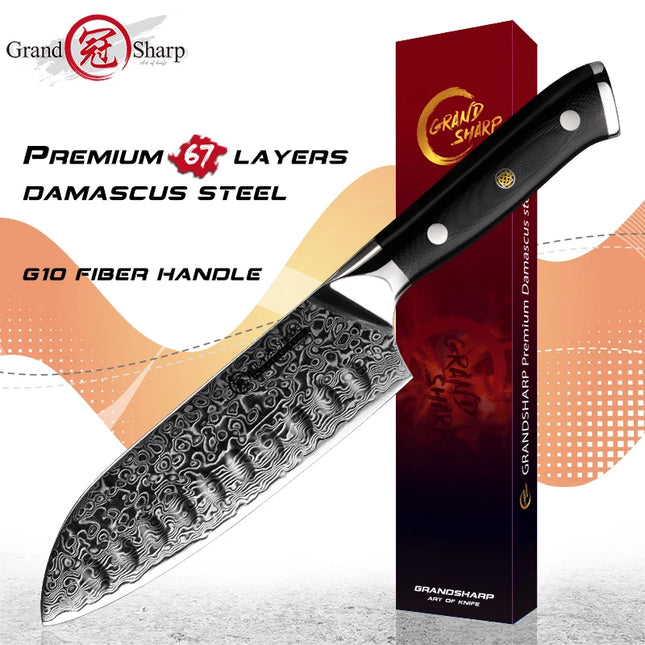 GrandSharp Santoku Knife 5 Inch AUS10 Damascus Steel Chef