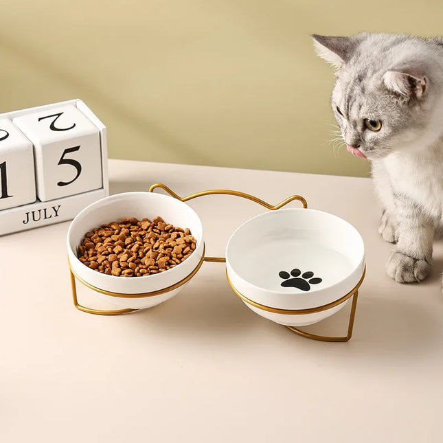 500ML Pet Ceramic Bowl Kitten Puppy Ceramic Bowl Water Feeder Cat Food Feeding Dish Dispenser with Raised Stand Cat Accessories by zapcart