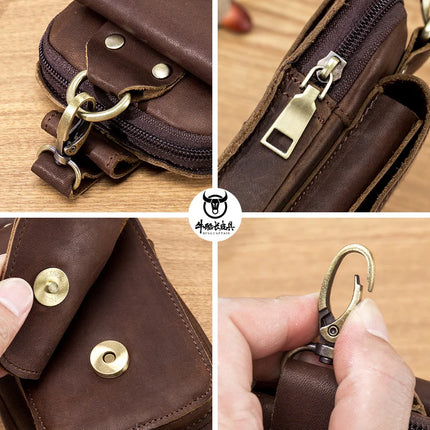 BullCaptain Leather Mens Waist Pack Hook Design Phone Pouch by zapcart