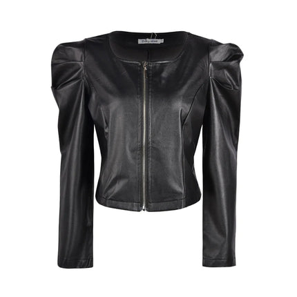 Faux Leather Jacket For Women Chic Black PU Zipper Coat by zapcart