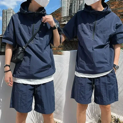 Fujian Mens Summer Cargo Set Hooded Tee Shorts High Quality by zapcart