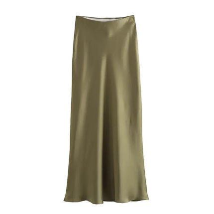 TRAF Satin Skirt 2024 High Waist Midi For Women Office by zapcart