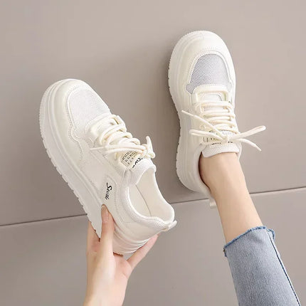 Women Mesh Breathable White Sneakers With Height Boost by zapcart