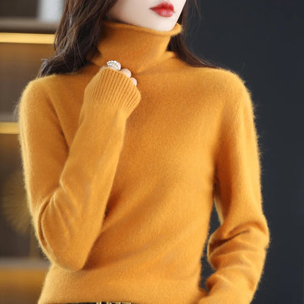 Pile Collared Mink Cashmere Turtleneck Sweater For Women by zapcart
