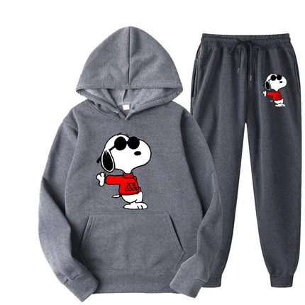 MINISOCN Snoopy Cartoon Hoodie Sweatpants Set For Men by zapcart