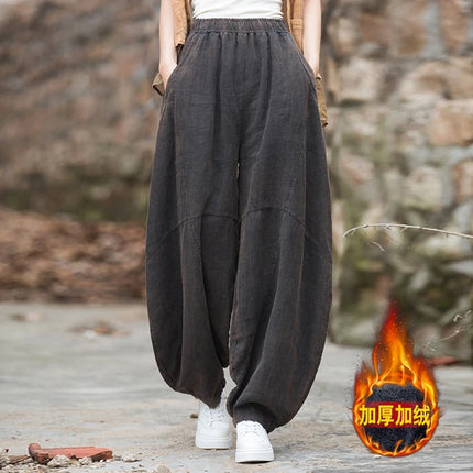 RateWincn Women Cotton Linen Baggy Cargo Pants Elastic Waist by zapcart