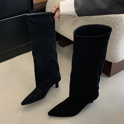 Liyke Autumn Knee High Boots Women Pointed Toe Low Heel by zapcart