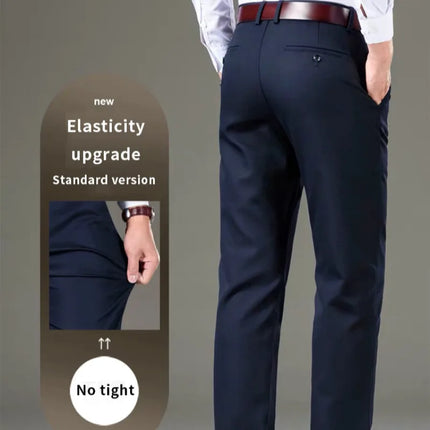 CN Men Ice Silk Suit Pants Elastic Mid Waist Baggy Trousers by zapcart