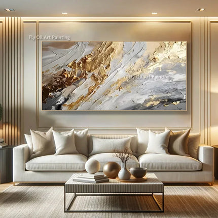 Form Abstract Golden White Knife Oil Painting Wall Art Gift by zapcart