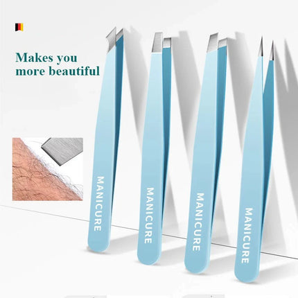 4Pcs Eyebrow Tweezers Set Stainless Steel Slanted For Women by zapcart