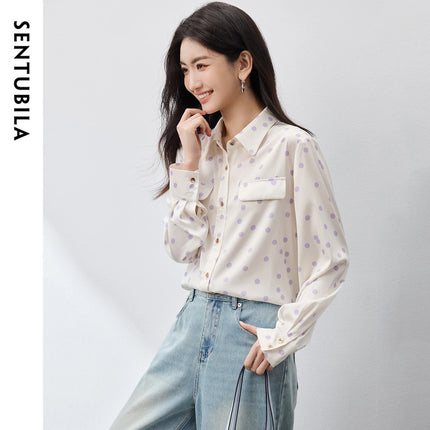 Sentubila Purple Polka Dots Womens Shirt Office Ready by zapcart
