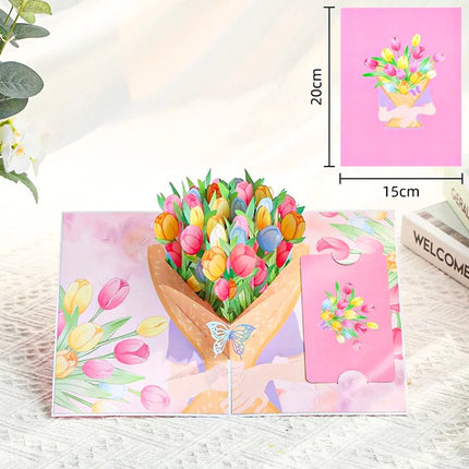 Premium 3D Pop Up Flower Bouquet Card Mothers Day Gift Valentines Day Anniversary Birthday Greeting Cards Thank You Wishes Gifts by zapcart