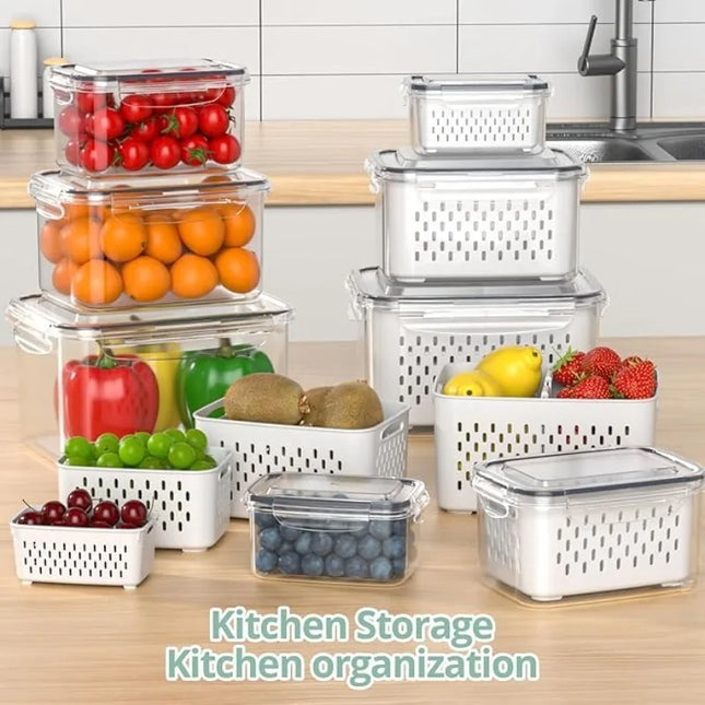 17 Piece Food Storage Containers for Kitchen Organization Includes 7 Lids 7 Boxes 3 Drain Baskets Ideal for Fruits Vegetables by zapcart
