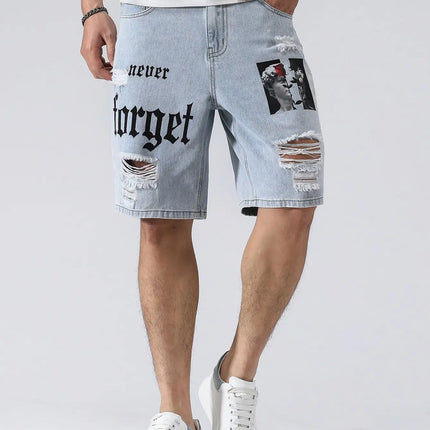 LVCCCI SCN Men Stretch Denim Shorts Baggy Cargo Ripped Knee by zapcart