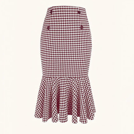 Houndstooth Knee Length Skirt Women High Waist Chic Slim by zapcart