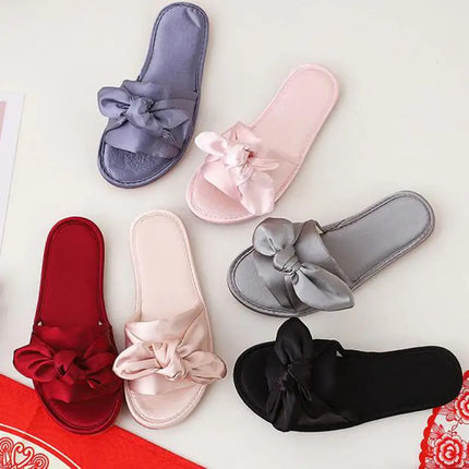 Wedding Slippers For Couples Satin Bow Flat Shoes Gift by zapcart