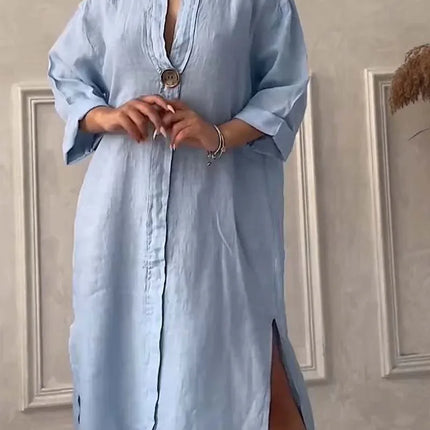 Lightweight O Neck Button Dress For Women Casual Chic Summer by zapcart