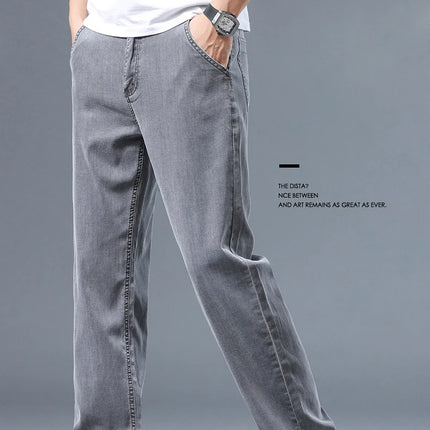 Brother Wang Men Lyocell Jeans Soft Drape Loose Straight by zapcart