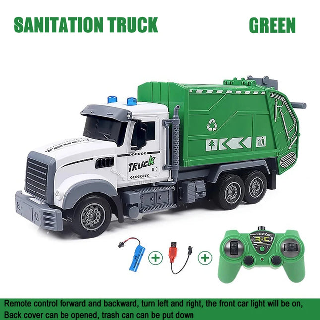 Remote control sanitation vehicle charging children's dump truck toy, RC remote control truck toy with light/sound effects by zapcart
