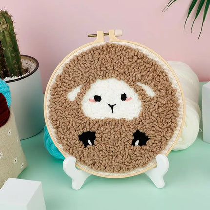 DIY Punch Needle Kits for Beginners Cute Animal with Hoop Embroidery Punch Needle Starter Craft Set Giraffe Festival Gift by zapcart