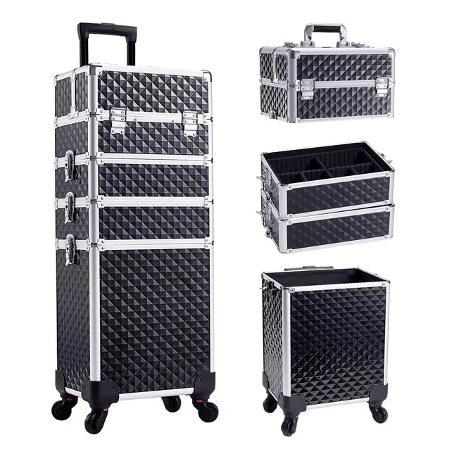 Makeup Trolley Case Detachable 4 in 1 Alloy Train Briefcase for Nail Manicure on Wheels Lock Salon Large Capacity Storage Case by zapcart