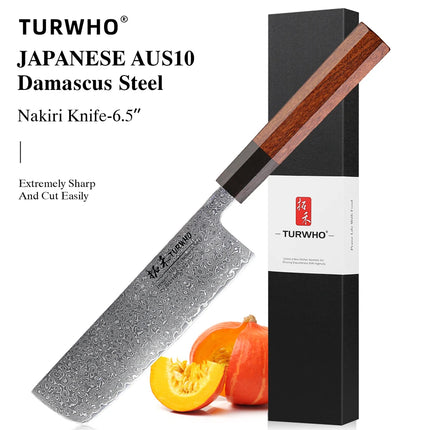 TURWHO Hand Forged Japanese Santoku Knife Damascus Steel Pro