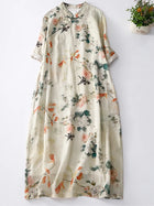 HELELYNCN Bohemian Midi Women Dress Buttons Stand Collar by zapcart