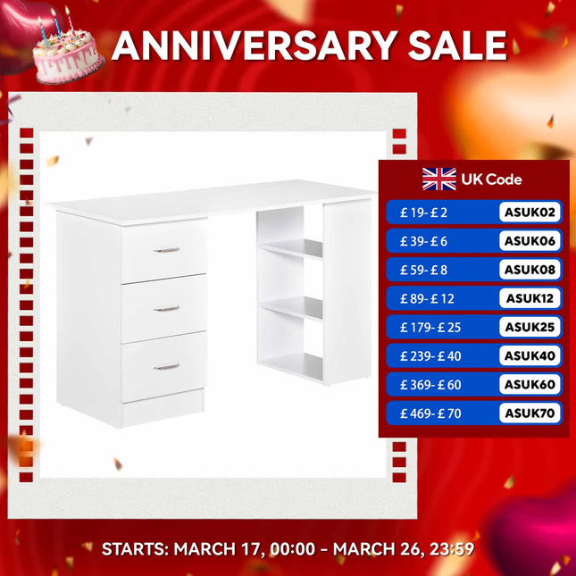 Homcom 120cm Computer Desk 3 Shelves And Drawers Office by zapcart