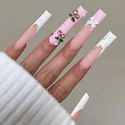 Extra Long Press On Nails Glue Included Bear Bow For Women by zapcart