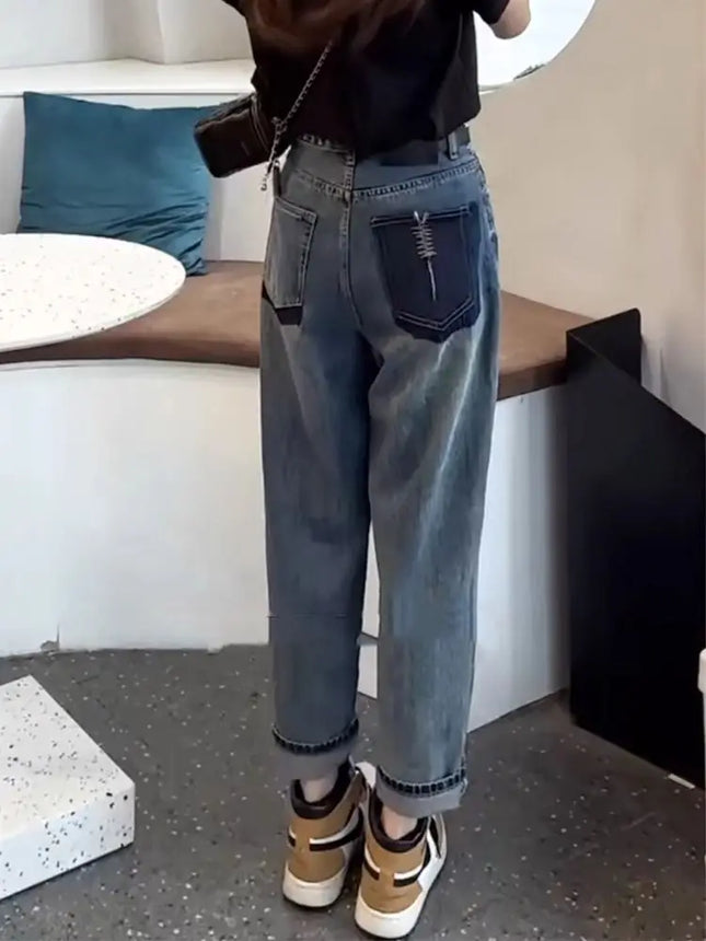 Retro Embroidered Harem Jeans For Women High Waist Loose by zapcart