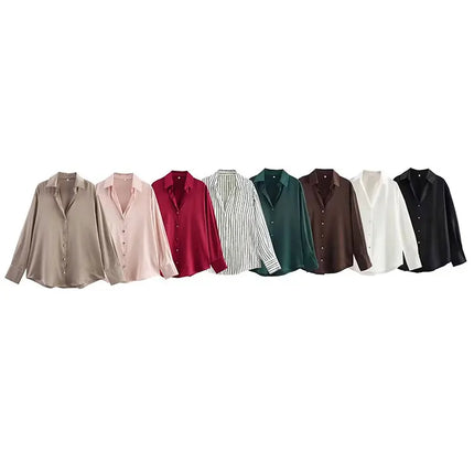Trafza Womens Casual Solid Turn Down Collar Blouse Chic by zapcart