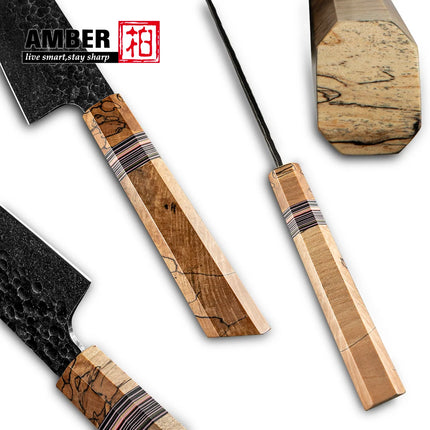 Japanese Knife Set 6pc for Home Cooks G10 Spalted Maple