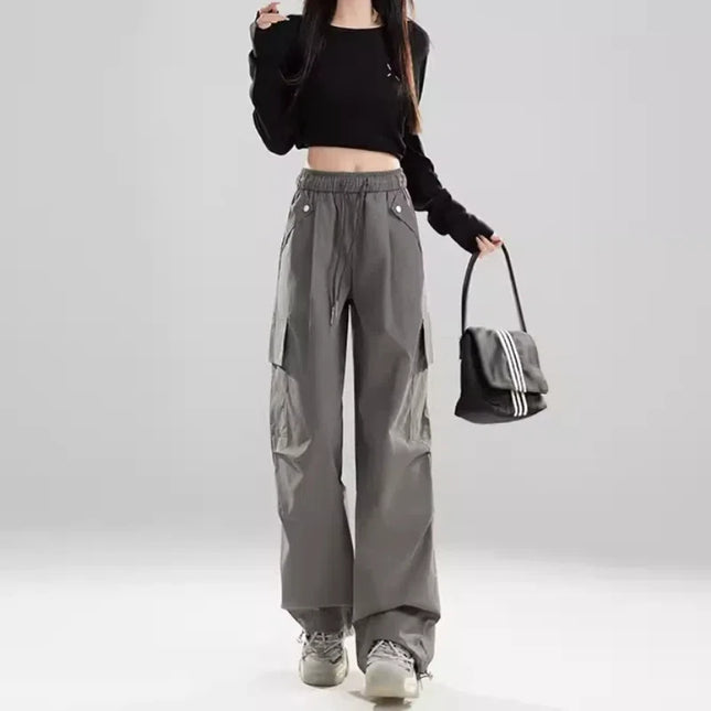 Women Quick Dry Work Pants Patchwork Ice Silk Wide Leg by zapcart