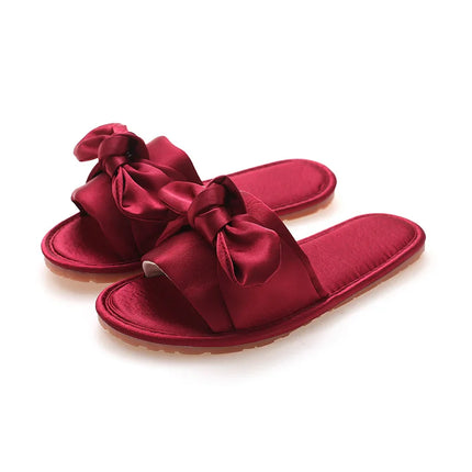 Wedding Slippers For Couples Satin Bow Flat Shoes Gift by zapcart