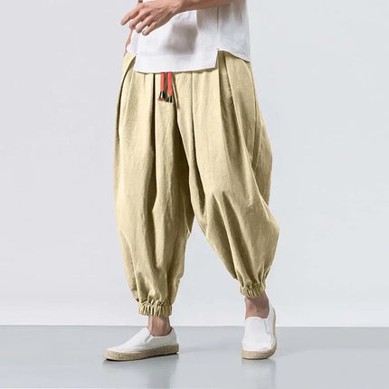 Sanwoodcn Men Drawstring Harem Pants Wide Leg Joggers by zapcart