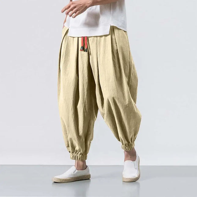 Sanwoodcn Men Drawstring Harem Pants Wide Leg Joggers by zapcart