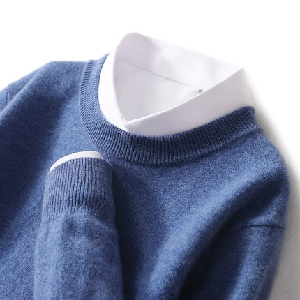 Ganleawort Men Wool Sweater Round Neck Warm Knit Pullover by zapcart