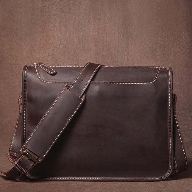 GURO Vintage Leather Messenger Bag For Men Genuine Cowhide by zapcart
