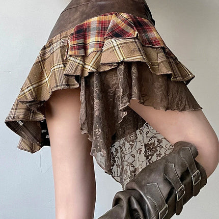 Retro Streetwear Asymmetric Mini Skirt Women Lace Bold by zapcart