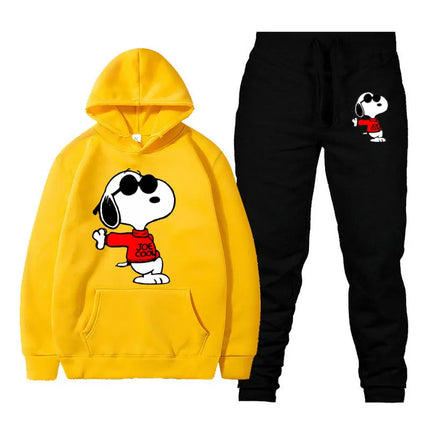 MINISOCN Snoopy Cartoon Hoodie Sweatpants Set For Men by zapcart