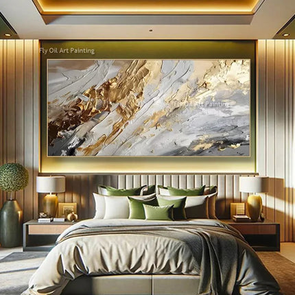 Form Abstract Golden White Knife Oil Painting Wall Art Gift by zapcart