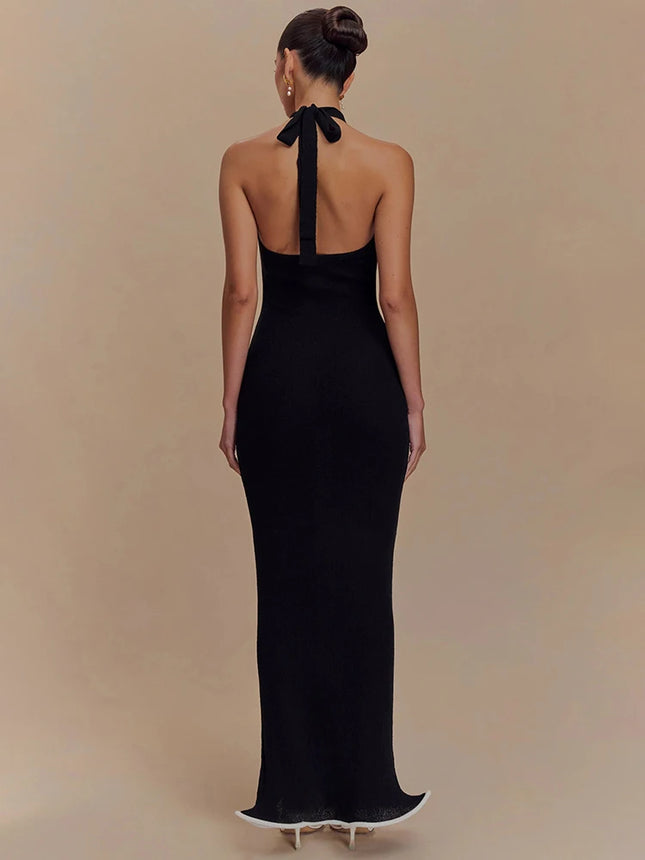 Mozision Halter Backless Maxi Dress Women Patchwork Chic by zapcart