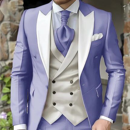 CN Jiangsu Men Slim Fit Wedding Three Piece Suit Peak Lapel by zapcart